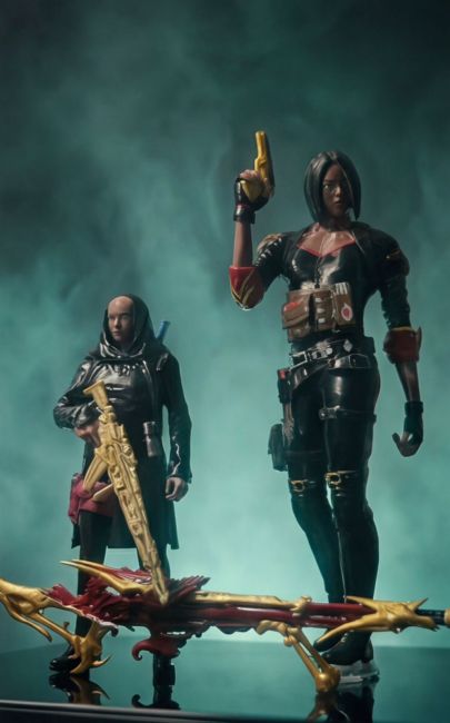 Cinematisk produktfoto af samlerfigurer